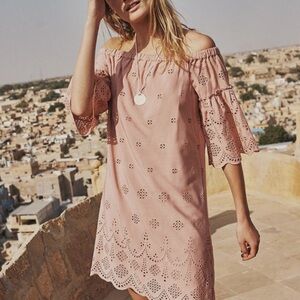 Madewell Pink Off-Shoulder Eyelet Dress